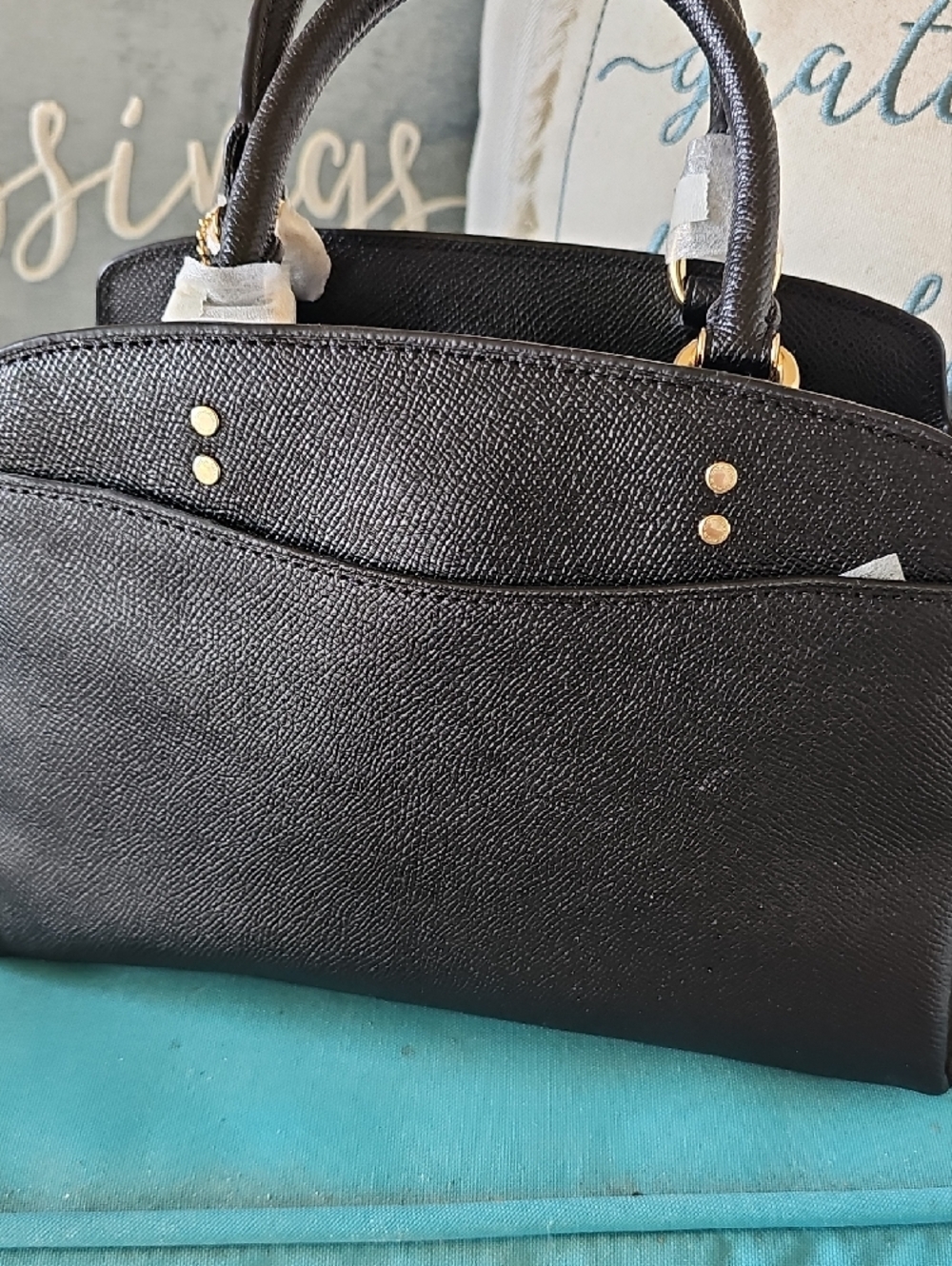 Coach Black Pebbled Leather Satchel with Gold Accents - Picture 5 of 12